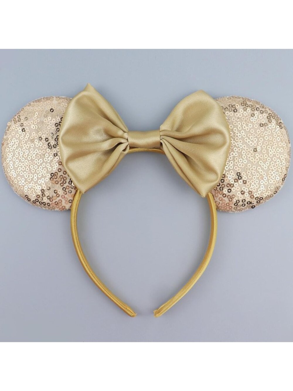 Women's Rose Gold Polyester Sequin Bow Mickey Mouse Headband Hair Accessory